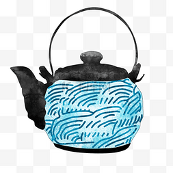蓝色的茶壶图片_彩绘蓝色茶壶