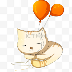 睡觉小猫卡通图片_卡通拿着气球的小花猫