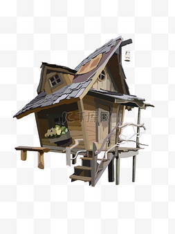 屋子设计图片_复古手绘奇特木房子设计可商用元