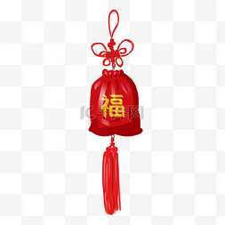 红色中国风福图片_手绘中国风挂饰福袋