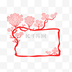红色大气商务风图片_梅花图案中国风边框