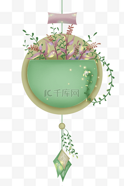 感恩节小插画图片_感恩节春天绿色花篮剪纸文字边框