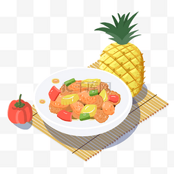 传统美食海报简约图片_餐饮广告之卡通菠萝咕噜肉