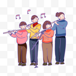 吹箫弹奏图片_手绘卡通兴趣班学习乐器