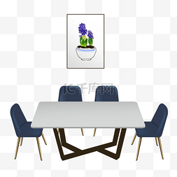 蓝色手绘花装饰图片_手绘卡通餐桌椅插画