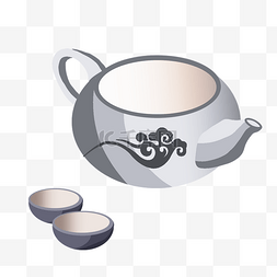 茶壶茶杯的元素图片_灰色印花茶壶茶杯