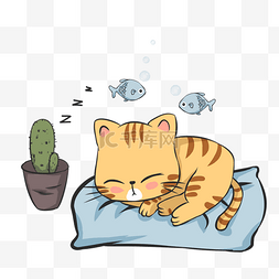 矢量卡通小黄车图片_世界睡眠日枕头上的小黄猫