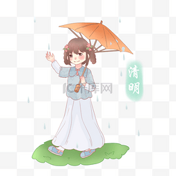清明节草地图片_清明节打伞的女孩