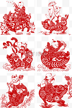 剪纸中国风猪年插画