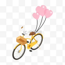 手绘挂着爱心气球的自行车