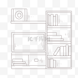 线描柜子图片_线描书柜手绘插画