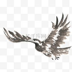 展翅图片_展翅飞翔的鹰水墨画PNG免抠素材