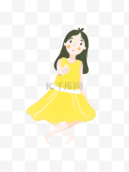温柔黄裙少女装饰元素