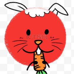 手绘线描效果图片_十二生肖卯兔中国红