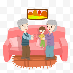 重阳节团圆图片_重阳节爷爷奶奶在家带孙子