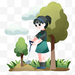 植树节种树的女孩插画