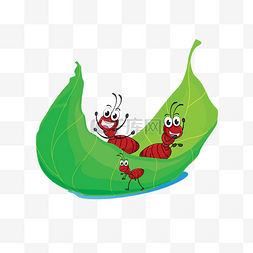 绿色叶子卡通叶子图片_卡通叶子上的蚂蚁矢量素材