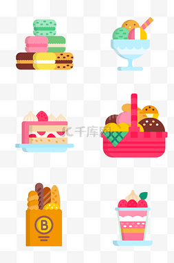扁平化食物图片_甜品甜点食物插画图标