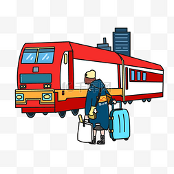 卡通火车和铁路图片_春运回家人物和火车插画