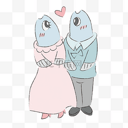 卡通结婚夫妇图片_情人节手绘可爱清新沙丁鱼小怪兽