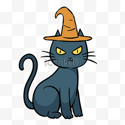 万圣节手绘黑猫巫师帽趣味插画