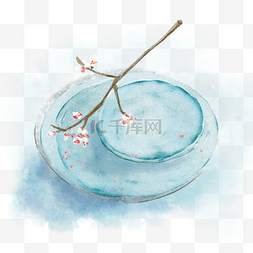 猫食盆子图片_手绘水彩放在盆子上的桃花花骨朵