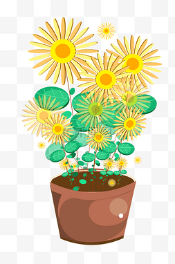 黄色花盆栽图片_卡通手绘向日葵盆栽