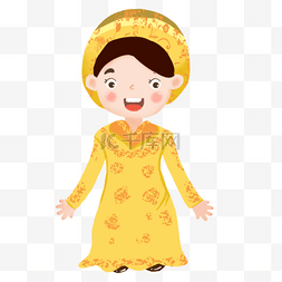 黄色的裙子卡通图片_手绘开心的美女插画
