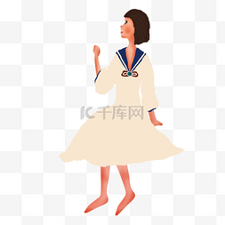 卡通赤脚图片_穿着白色裙子的少女手绘设计