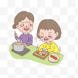 做饭人物图片_卡通手绘人物母女做饭