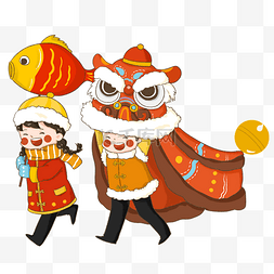 新年2019年孩子舞狮中国风