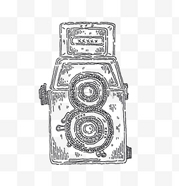 复古相机手绘图片_黑白手绘线条相机双镜头