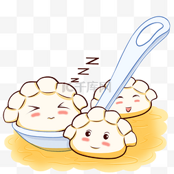 拟人插画图片_手绘睡觉的饺子插画