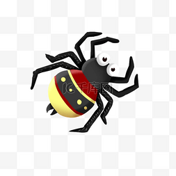小昆虫插画图片_黄红色花纹黑蜘蛛