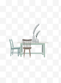 组合桌椅图片_手绘文艺桌椅植物组合