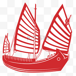 红色传统吉祥剪纸中国风帆船