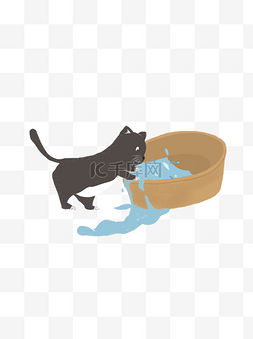 水设计psd图片_玩水的猫咪卡通动物设计