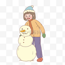 冬季冬日卡通手绘少女和雪人
