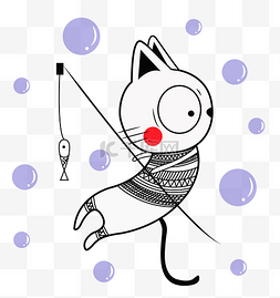 猫钓鱼png免费下载