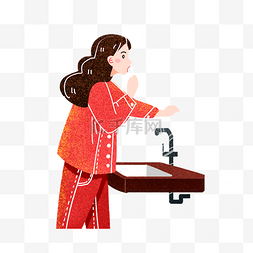 浴盆卡通图片_红色衣服女孩在洗浴免抠图