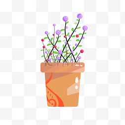 紫色花盆栽png图片_手绘紫色小花盆栽