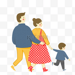 妈妈散步图片_感恩节手绘扁平家人团圆散步png