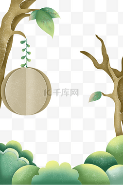 春季树枝边框图片_春天绿色树林发芽剪纸海报边框PNG