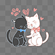 情人节手绘可爱黑白猫咪情侣PNG图片素材
