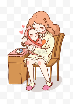 婴儿奶瓶插画图片_母婴怀抱婴儿的妈妈