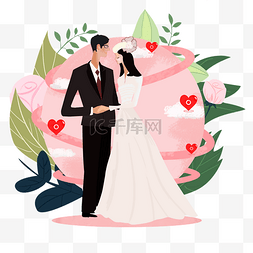 清新婚礼素材图片_结婚婚礼新人礼服爱心小清新PNG图