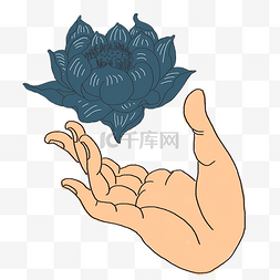 中国风蓝色花卉图片_中国风手绘佛手生花插图
