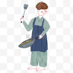 煮人物图片_可爱的小男孩在煮菜免抠图