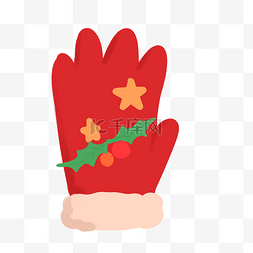圣诞温暖图片_卡通手绘红色圣诞手套插画