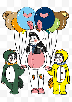 冬季游乐园穿动物服装卖气球卡通